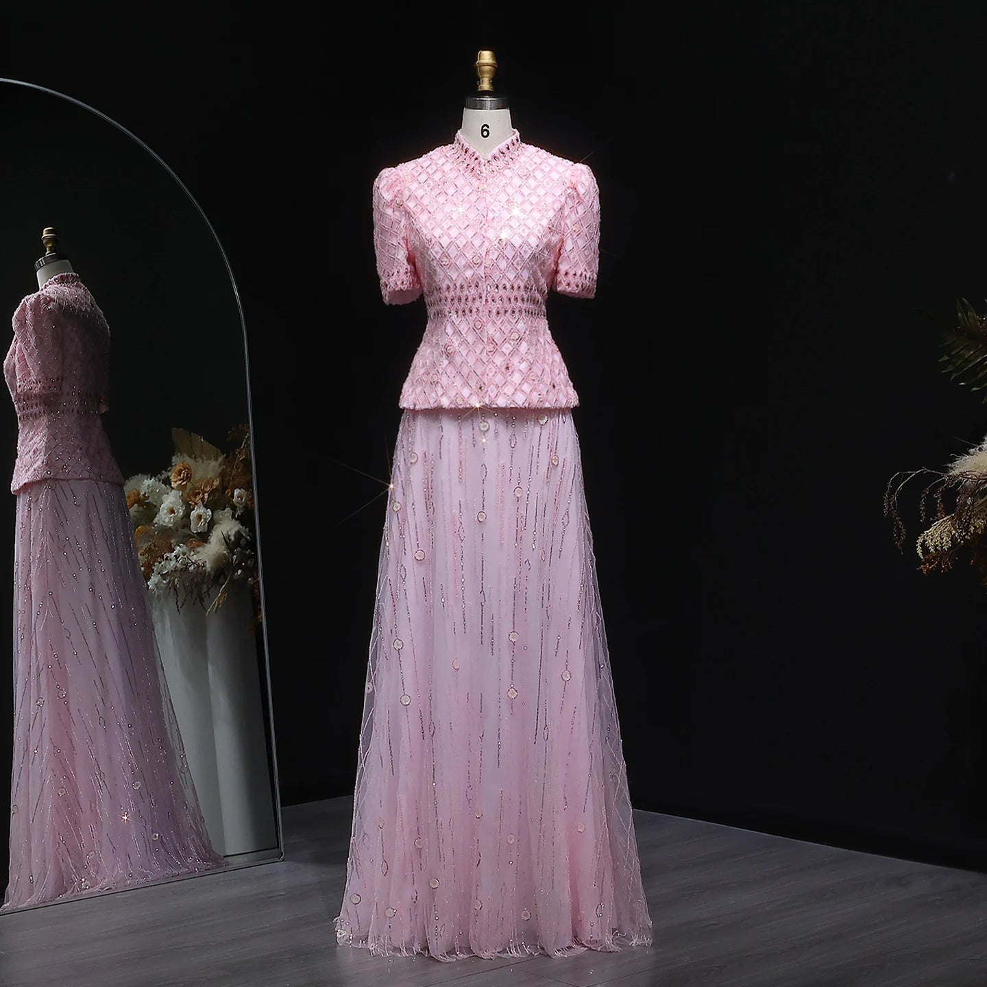Pink Crystal Two-Piece Evening Gown — Dubai Luxury Formal 2026 — Riviera Couture GCC Luxury Evening Gown
