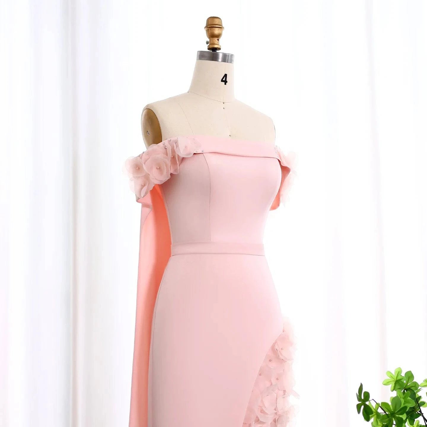 Elegant Off Shoulder Blush Pink 3D Flowers Evening Dress - Riviera Couture