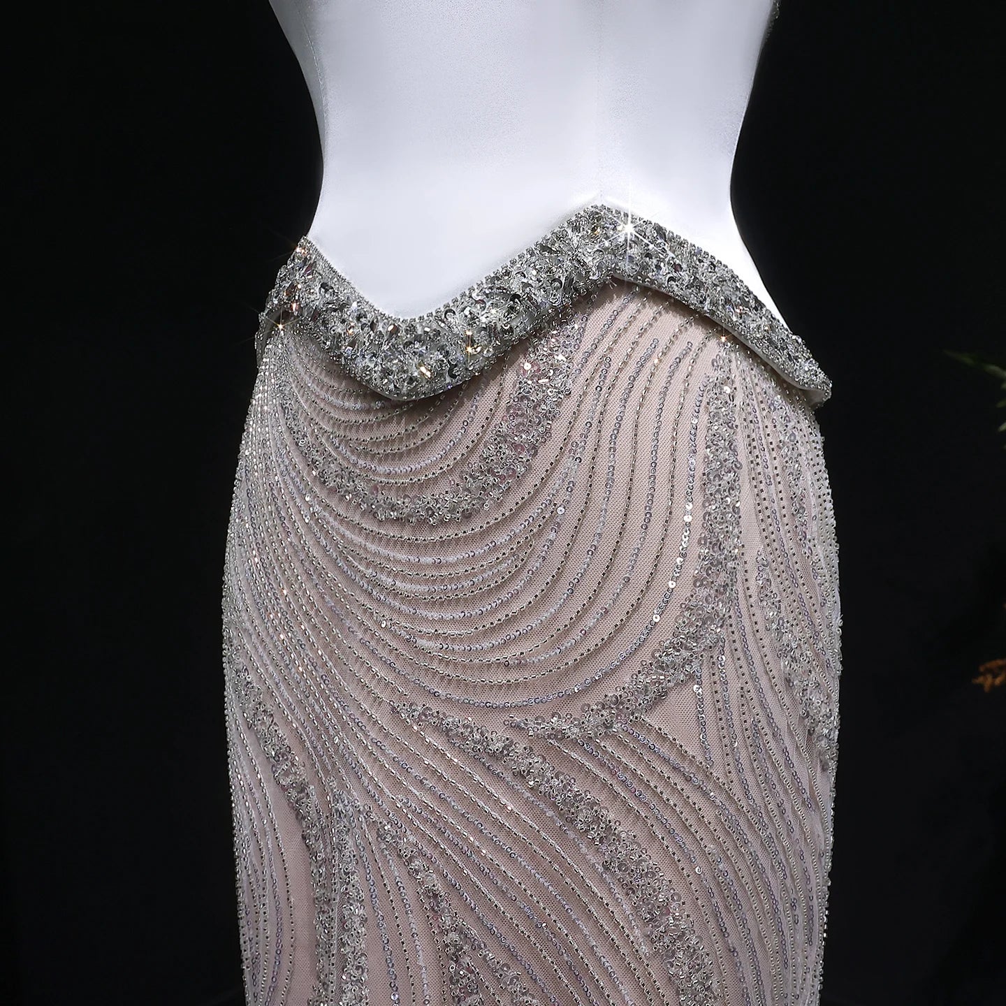 White Strapless Sequin Mermaid Evening Gown — Beaded Sparkle GCC Luxury — Riviera Couture GCC Luxury Evening Gown