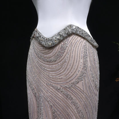 White Strapless Sequin Mermaid Evening Gown — Beaded Sparkle GCC Luxury — Riviera Couture GCC Luxury Evening Gown