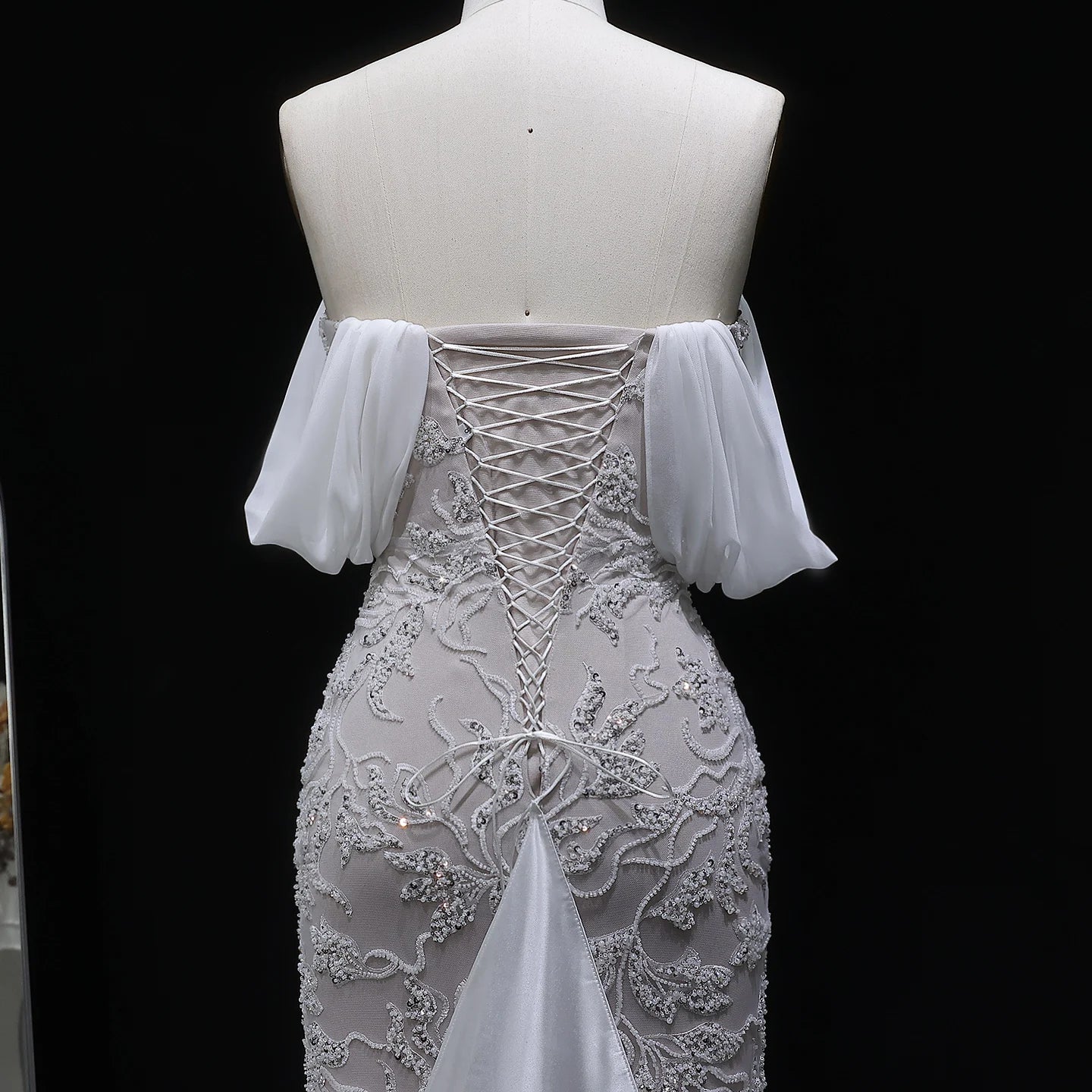 Ivory Ivory Off-Shoulder Mermaid Evening Gown — Luxury Beaded Arabic — Riviera Couture GCC Luxury Evening Gown