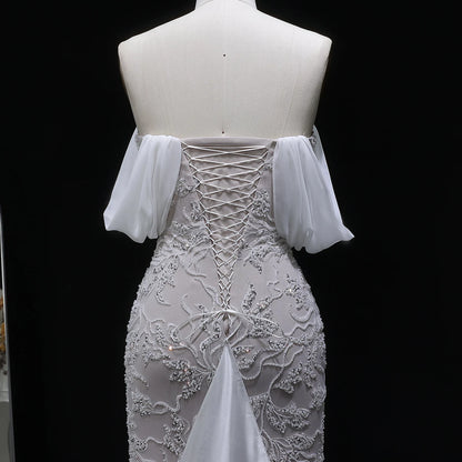 Ivory Ivory Off-Shoulder Mermaid Evening Gown — Luxury Beaded Arabic — Riviera Couture GCC Luxury Evening Gown