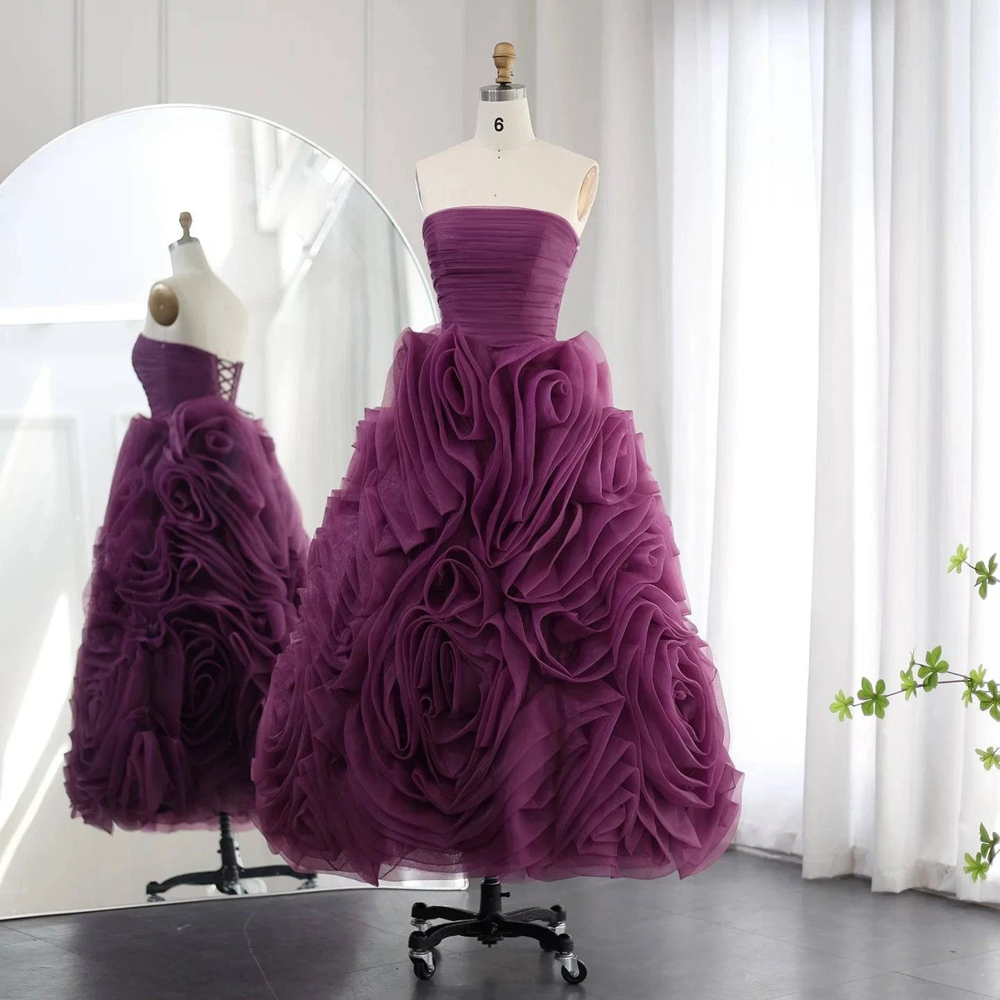 Luxury 3D Flower Purple Short Evening Dress - Riviera Couture