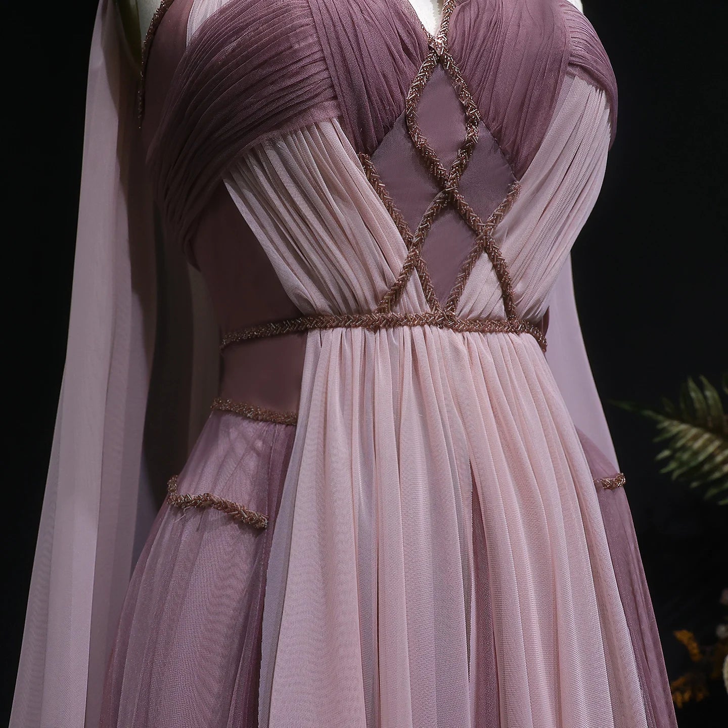 Ombre Pink Ombré Pink Cape Sleeve Evening Gown — Criss-Cross Halter Backless — Riviera Couture GCC Luxury Evening Gown