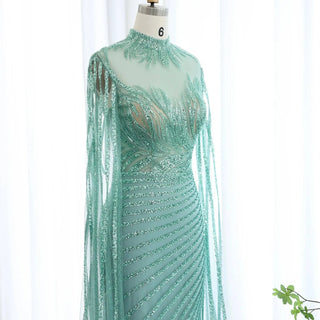 Mermaid Evening Dress with Cape Sleeves - Riviera Couture