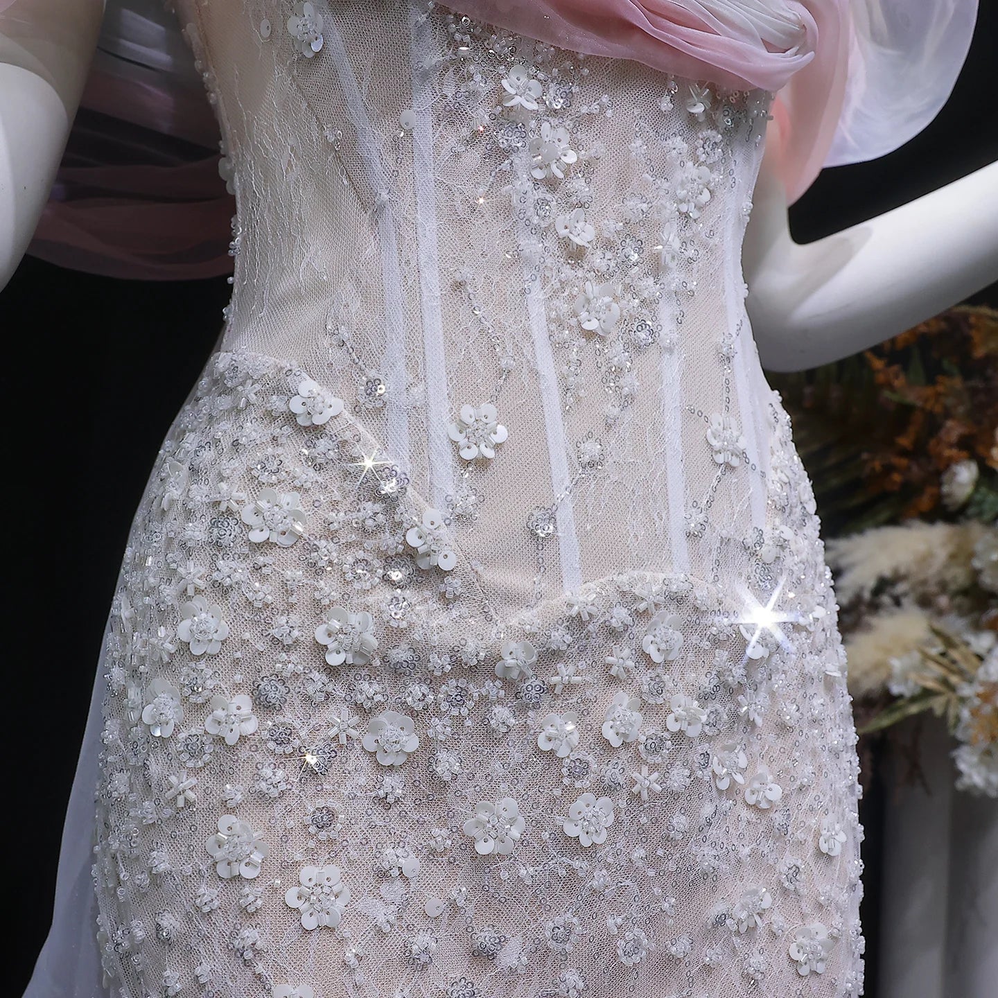 Blush Pink Off-Shoulder Sequined Evening Gown with Cape — GCC Wedding Formal — Riviera Couture GCC Luxury Evening Gown