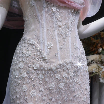 Blush Pink Off-Shoulder Sequined Evening Gown with Cape — GCC Wedding Formal — Riviera Couture GCC Luxury Evening Gown