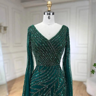 Mermaid Luxury Beaded Evening Dress with Cape Sleeves - RC320 - Riviera Couture