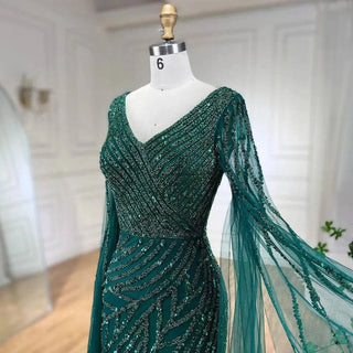 Mermaid Luxury Beaded Evening Dress with Cape Sleeves - RC320 - Riviera Couture