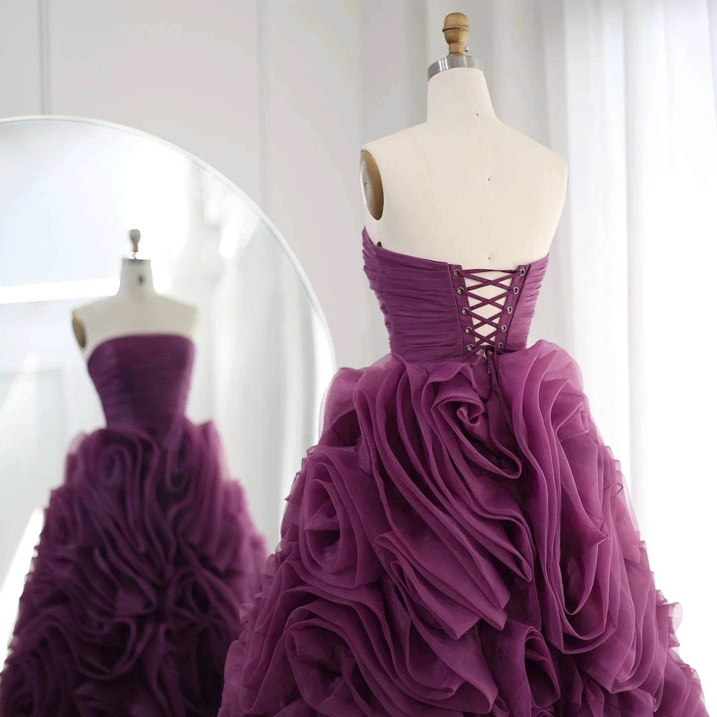 Luxury 3D Flower Purple Short Evening Dress - Riviera Couture