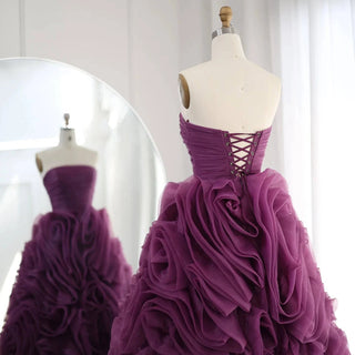 Luxury 3D Flower Purple Short Evening Dress - Riviera Couture