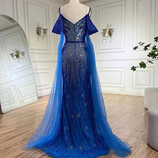 Mermaid Beaded Luxury Evening Dress with Cape Sleeves - RC311 - Riviera Couture