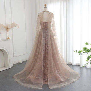 Sparkly Crystal Luxury Evening Dress with Hooded Cape - Riviera Couture