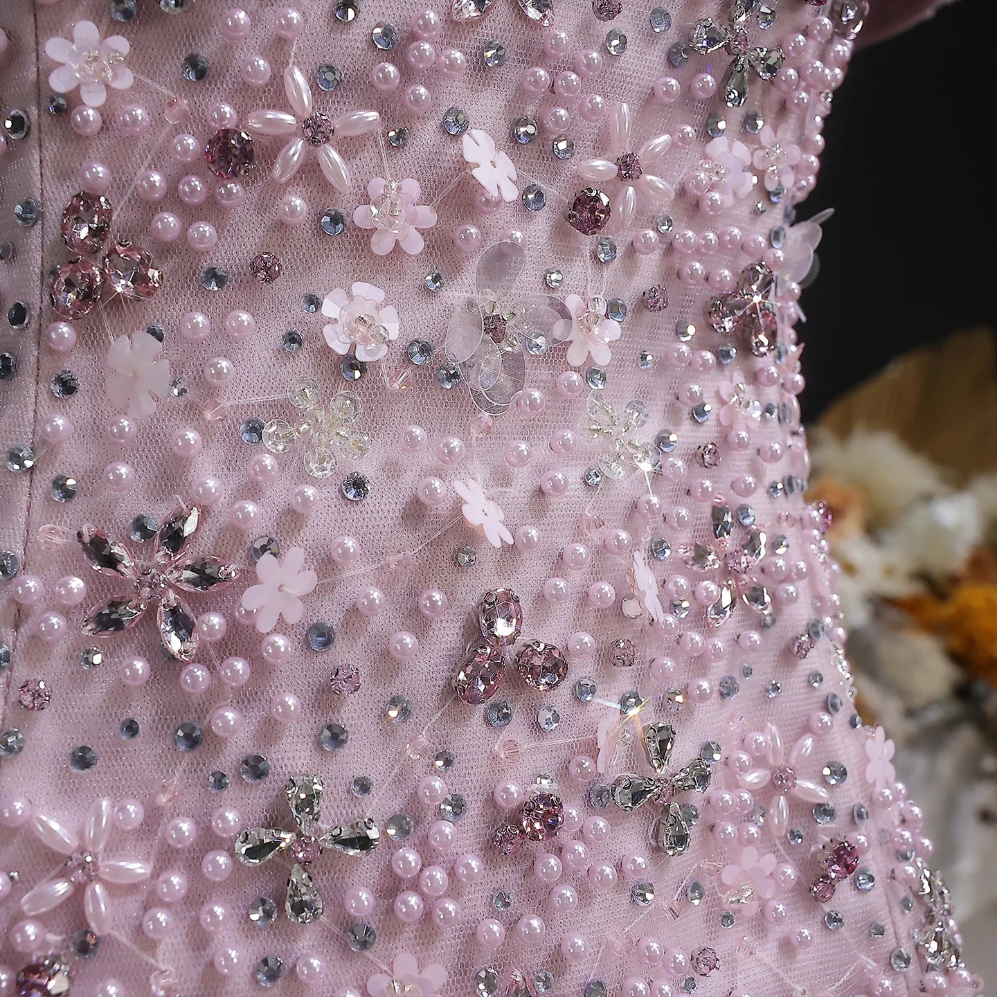 Pink Beaded Two-Piece Evening Gown — Short Sleeve Arabic Luxury — Riviera Couture GCC Luxury Evening Gown