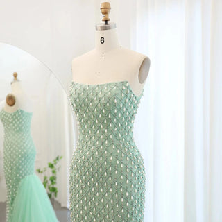 Sage Green Evening Dress with Cape - Riviera Couture