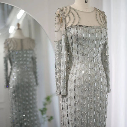 Long Sleeve Crystal Mermaid Gown - Riviera Couture