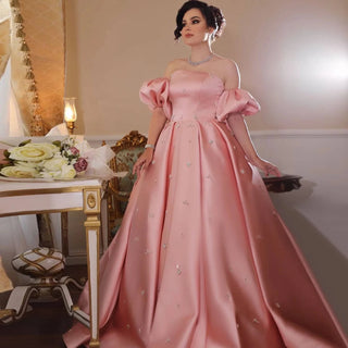 Blush Pink Satin Evening Dress - Riviera Couture