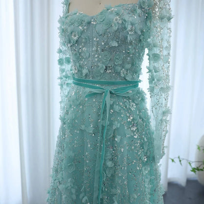 3D Flower Long Sleeves Evening Gown A-Line -RC01 - Riviera Couture