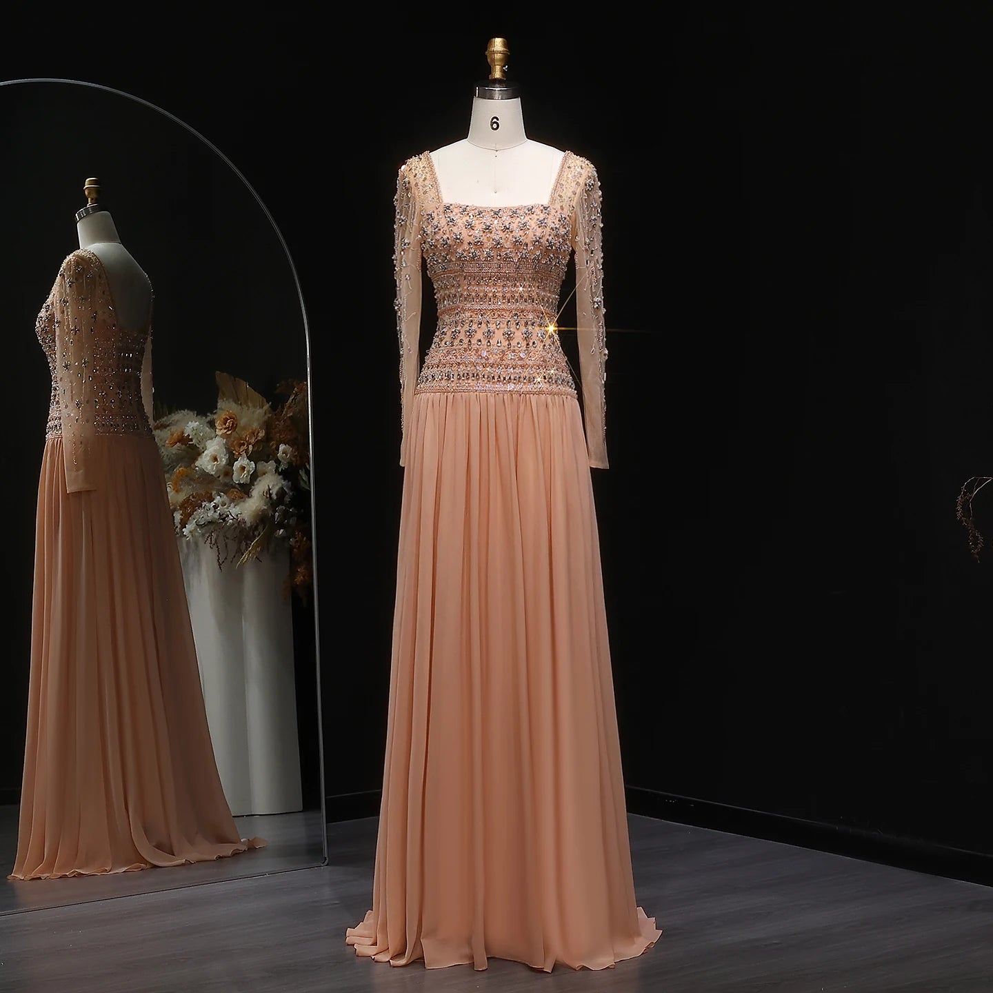 Lilac Beaded Strapless Evening Gown with Flowing Chiffon Skirt — Riviera Couture GCC Luxury Evening Gown