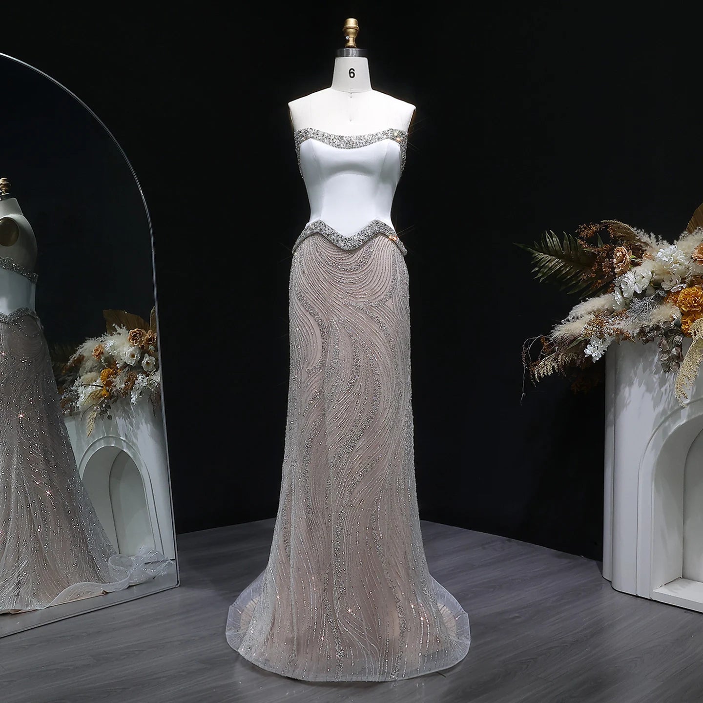 Strapless Sequin Mermaid Evening Gown — Beaded Sparkle GCC Luxury — Riviera Couture GCC Luxury Evening Gown