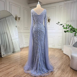 Mermaid Luxury Beaded Evening Dress with Cape Sleeves - RC320 - Riviera Couture