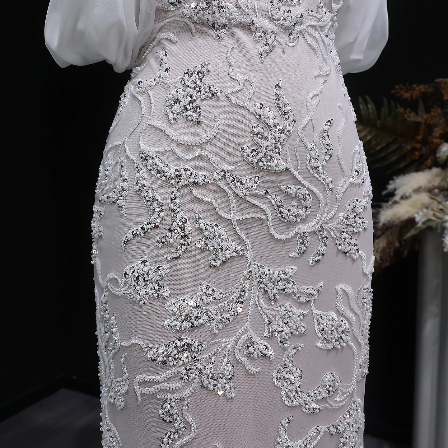 Ivory Ivory Off-Shoulder Mermaid Evening Gown — Luxury Beaded Arabic — Riviera Couture GCC Luxury Evening Gown