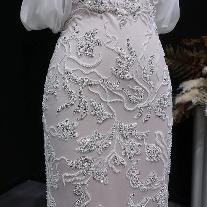 Ivory Ivory Off-Shoulder Mermaid Evening Gown — Luxury Beaded Arabic — Riviera Couture GCC Luxury Evening Gown