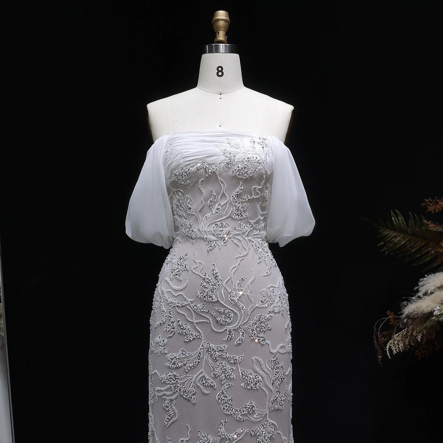 Ivory Ivory Off-Shoulder Mermaid Evening Gown — Luxury Beaded Arabic — Riviera Couture GCC Luxury Evening Gown