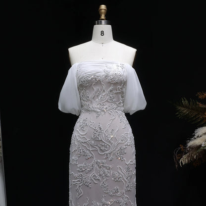 Ivory Ivory Off-Shoulder Mermaid Evening Gown — Luxury Beaded Arabic — Riviera Couture GCC Luxury Evening Gown