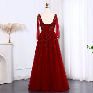 Burgundy  Evening Dress with Cape Sleeves - Riviera Couture