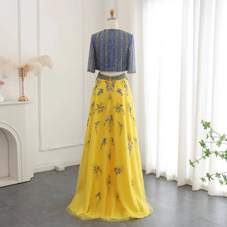 Blue Yellow 2 Pieces Evening Dress - RC23 - Riviera Couture