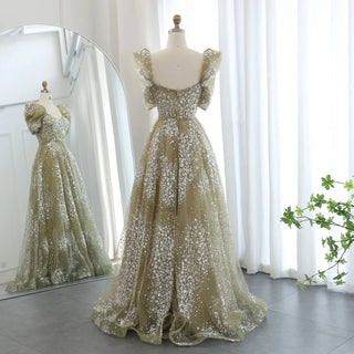 Glitter Gown with Puffy Sleeves - Riviera Couture