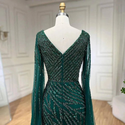 Mermaid Luxury Beaded Evening Dress with Cape Sleeves - RC320 - Riviera Couture