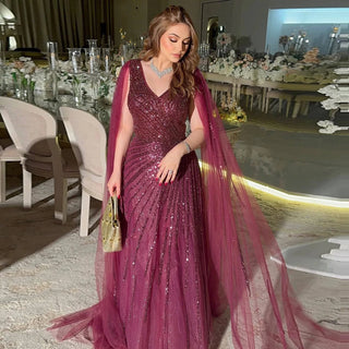 Luxury Evening Dress with Cape Sleeves - Riviera Couture