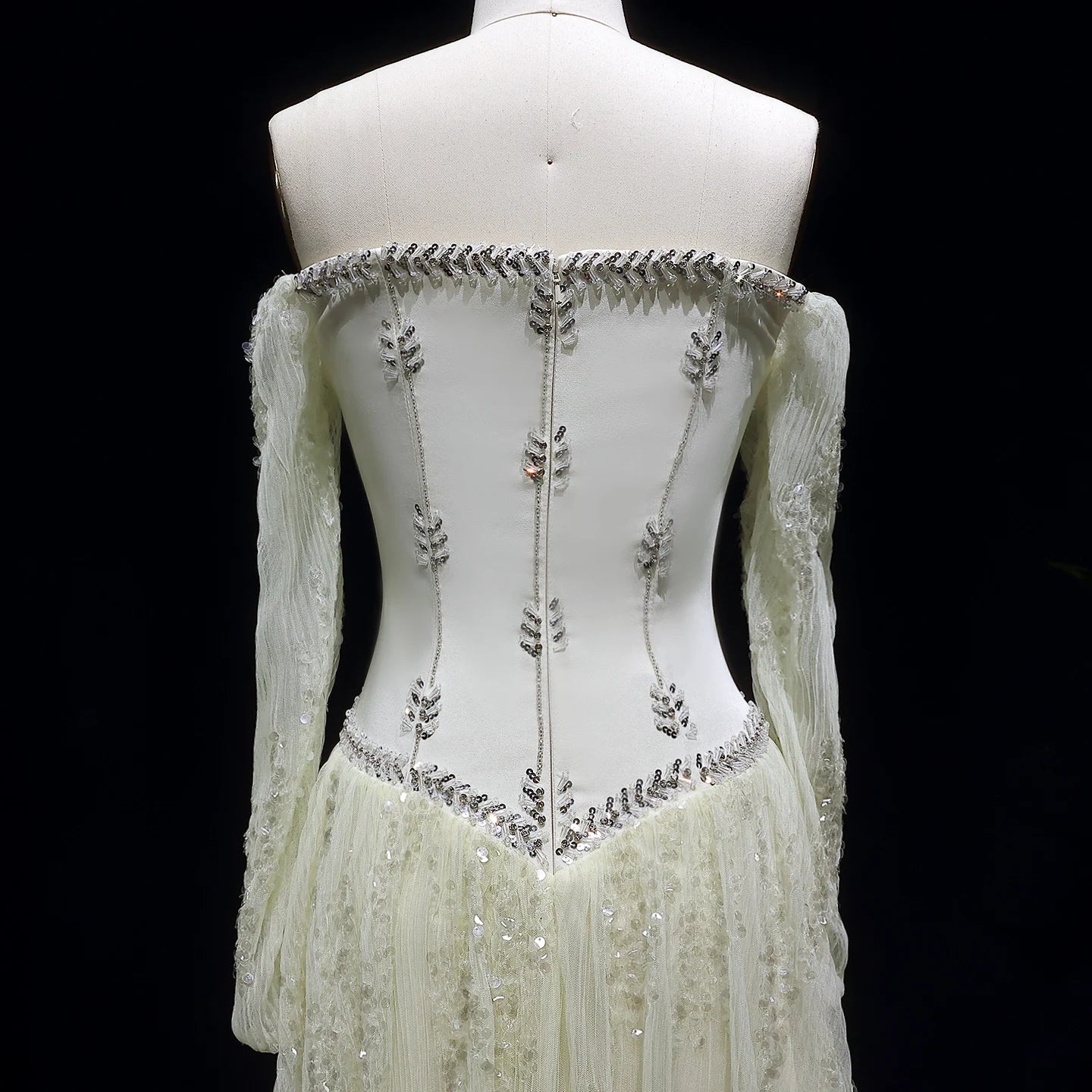 Wine Red Off-Shoulder Long Sleeve Sequined A-Line Evening Gown — GCC Formal — Riviera Couture GCC Luxury Evening Gown