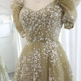 Glitter Gown with Puffy Sleeves - Riviera Couture