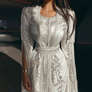 Luxury Moroccan Kaftan Ivory Evening Dress - Riviera Couture