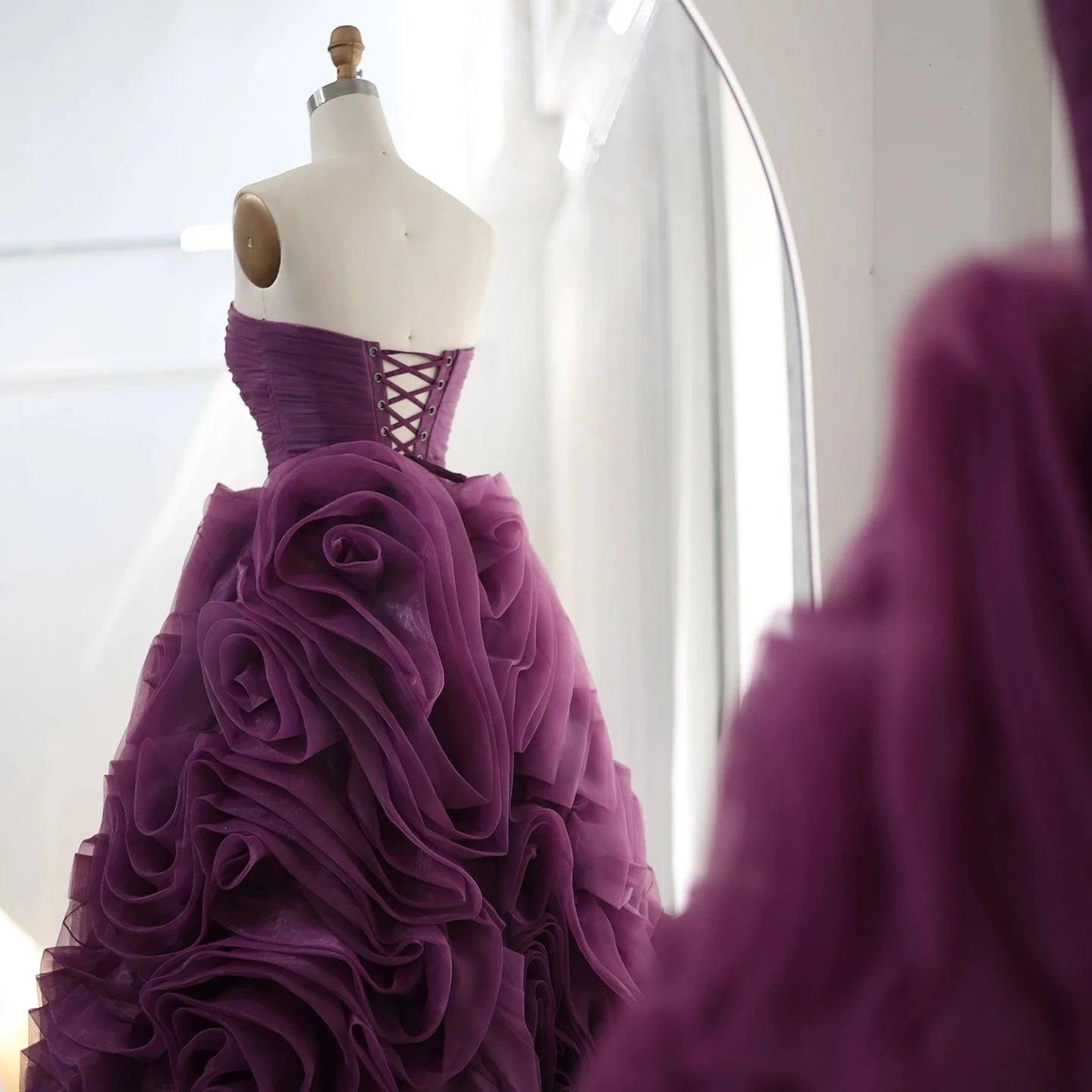 Luxury 3D Flower Purple Short Evening Dress - Riviera Couture