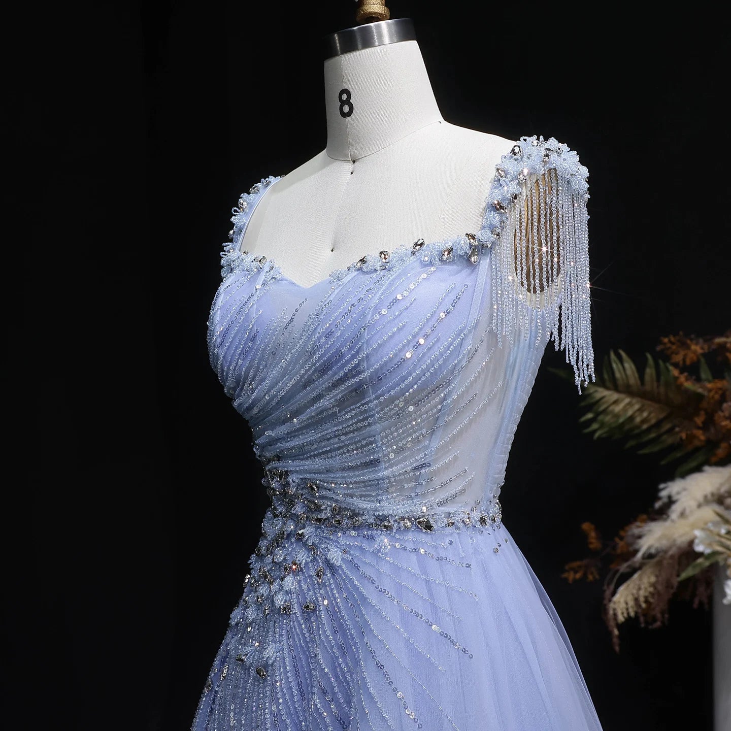 A-Line Evening Gown — Tassel Beaded Crystal GCC Luxury 2026 — Riviera Couture GCC Luxury Evening Gown