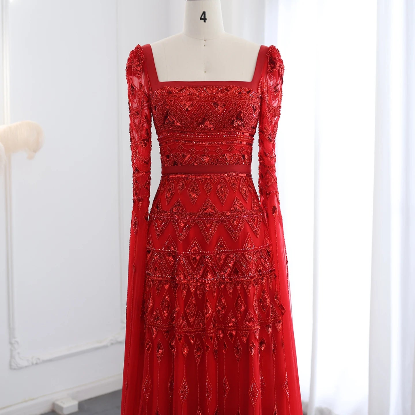 Gold Wine Red Burgundy Evening Gown with Cape Sleeve — Arabic Luxury 2026 — Riviera Couture GCC Luxury Evening Gown