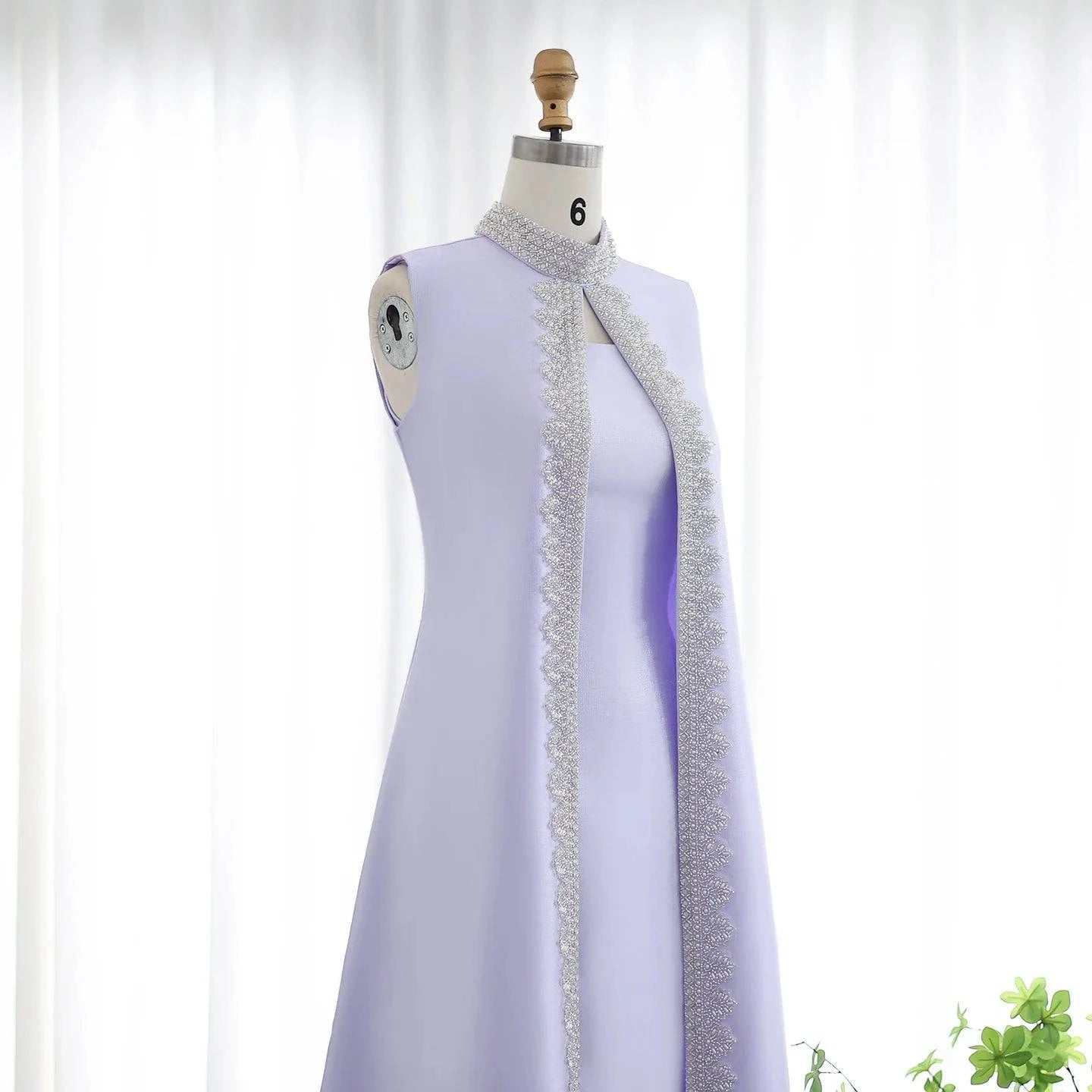 Lilac Evening Dresses with Cape - Riviera Couture