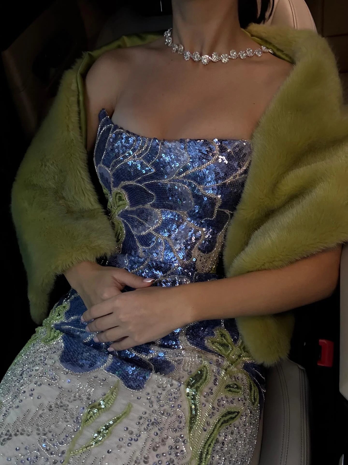 Purple Green Beaded Sequined Mermaid Evening Gown with Scarf — GCC Luxury — Riviera Couture GCC Luxury Evening Gown