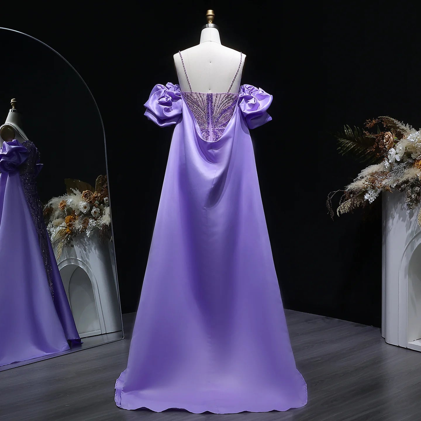 Green Off-Shoulder Cape Ruffle Evening Gown — Beaded Luxury GCC Formal — Riviera Couture GCC Luxury Evening Gown