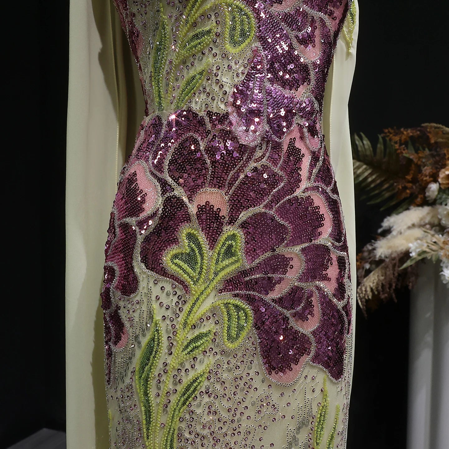 Beaded Sequined Mermaid Evening Gown with Scarf — GCC Luxury — Riviera Couture GCC Luxury Evening Gown
