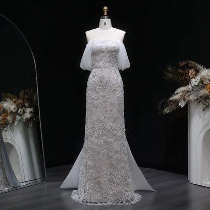 Ivory Ivory Off-Shoulder Mermaid Evening Gown — Luxury Beaded Arabic — Riviera Couture GCC Luxury Evening Gown