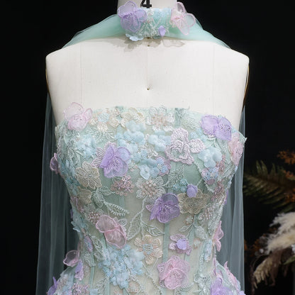 Sage Green Sage Green A-Line Evening Gown with Scarf — 3D Flowers GCC 2026 — Riviera Couture GCC Luxury Evening Gown