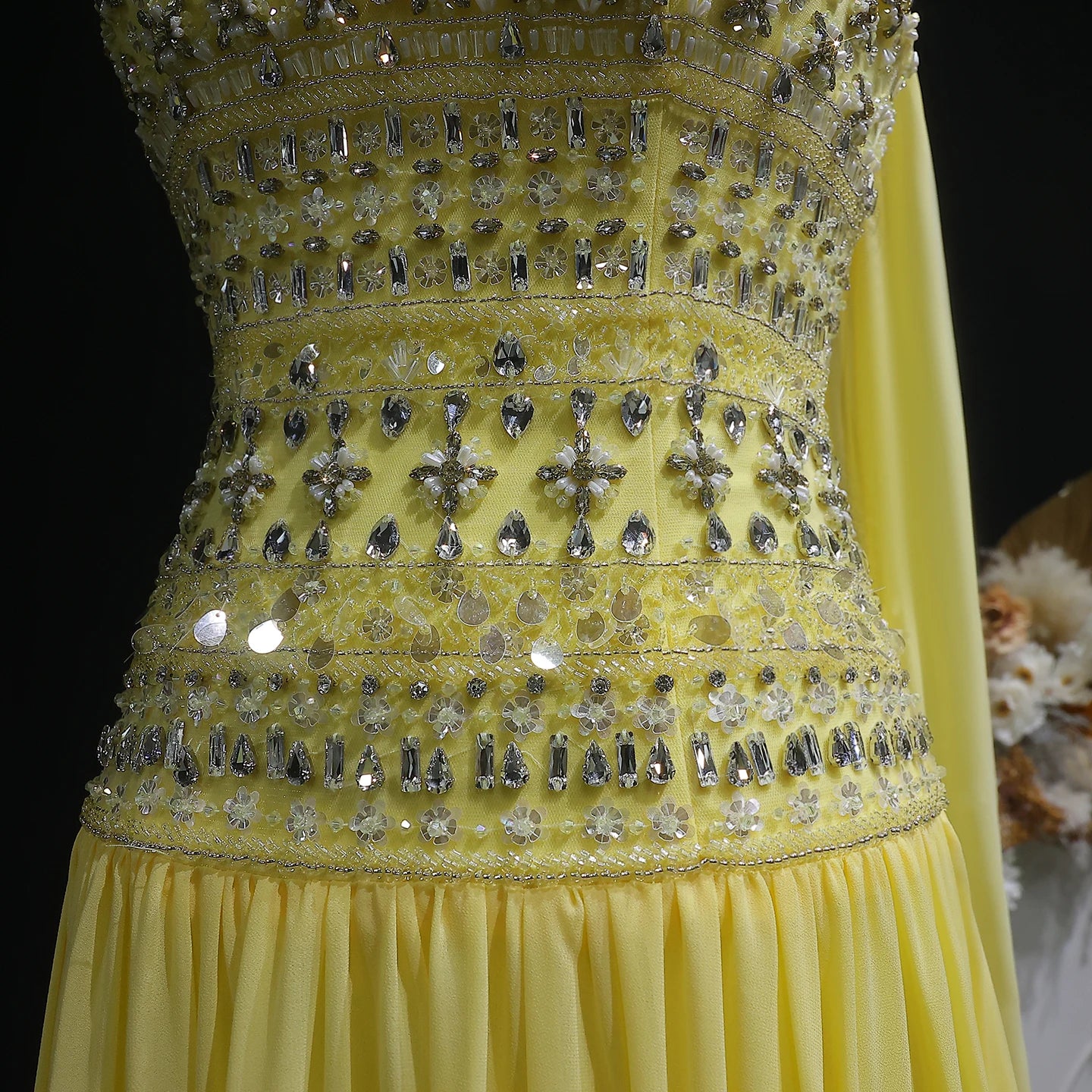 Turquoise Lilac Beaded Strapless Evening Gown with Flowing Chiffon Skirt — Riviera Couture GCC Luxury Evening Gown