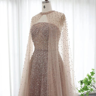 Sparkly Crystal Luxury Evening Dress with Hooded Cape - Riviera Couture