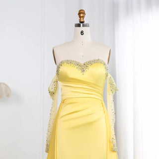 Sweetheart Yellow Satin Evening Dress with Gloves - Riviera Couture