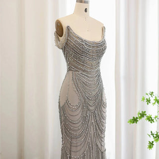 Luxury Crystal Silver Gray Mermaid  Evening Dress - Riviera Couture